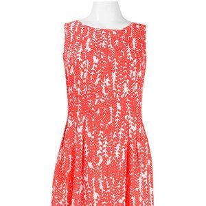 Coral and White Linen Floral Fit and Flare Dress size 10